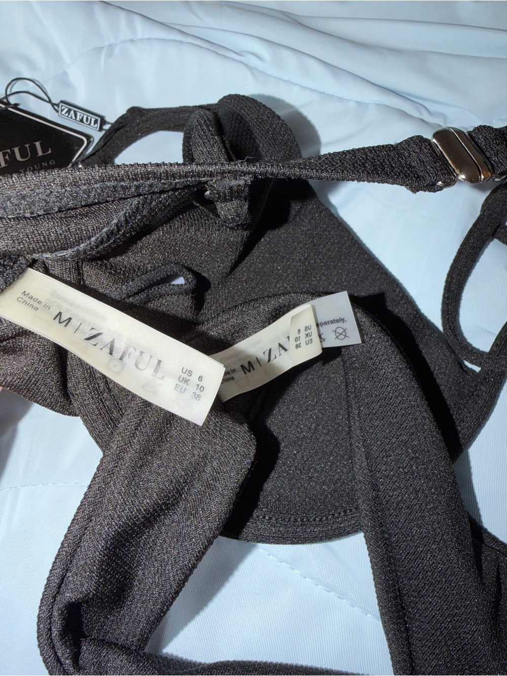 Zaful Black Ribbed Underwire Bikini Set - Picture 3 of 6